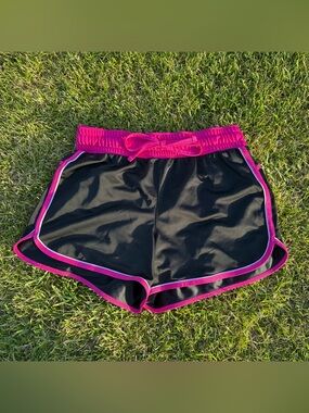 made for life Black Athletic Shorts with Hot Pink Trim
